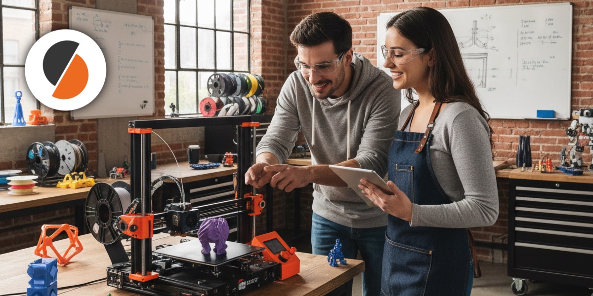 Junges Paar arbeitet am 3D-Drucker