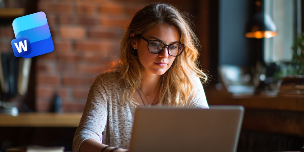 Junge Frau arbeitet an ihrem Laptop mit Word